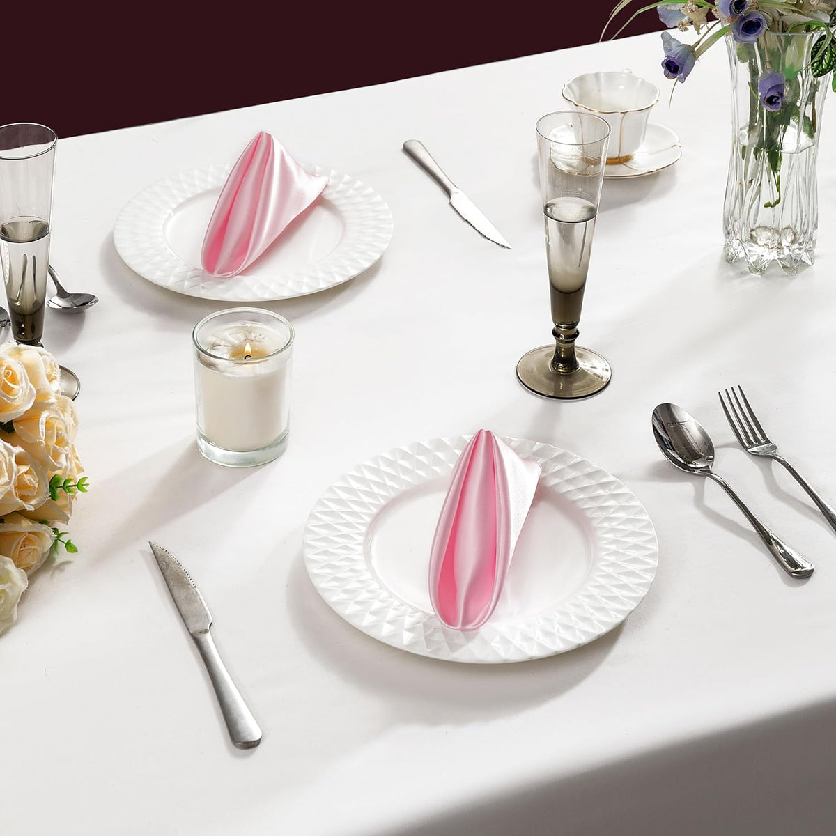 36 Pack Square Satin Dinner Napkins, 16x16 Inches Silky Soft Smooth Table Cloth Napkins for