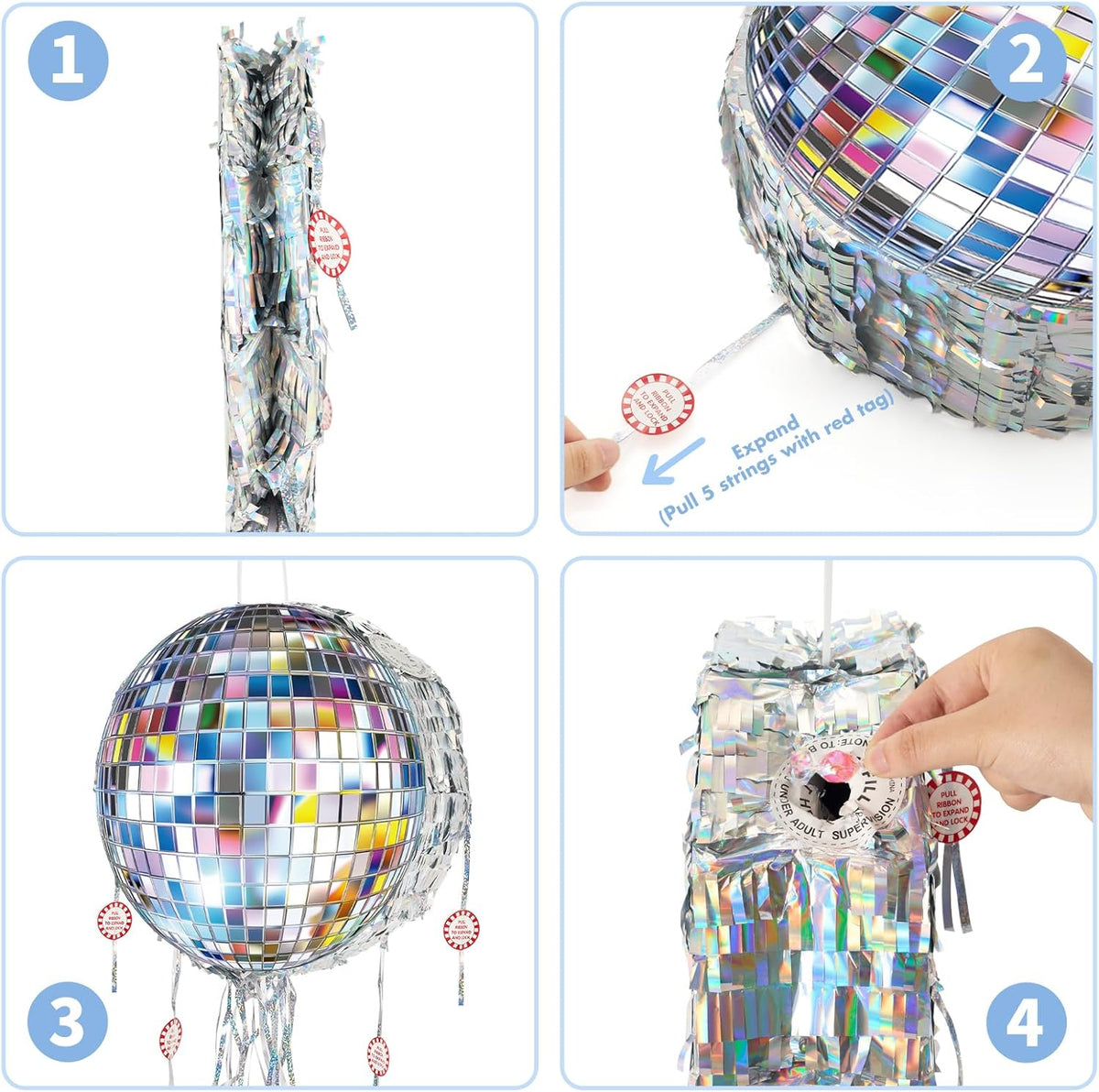 WERNNSAI Disco Ball Piñata - Disco Party Decoration Pull String Mirror Piñata with Bat and