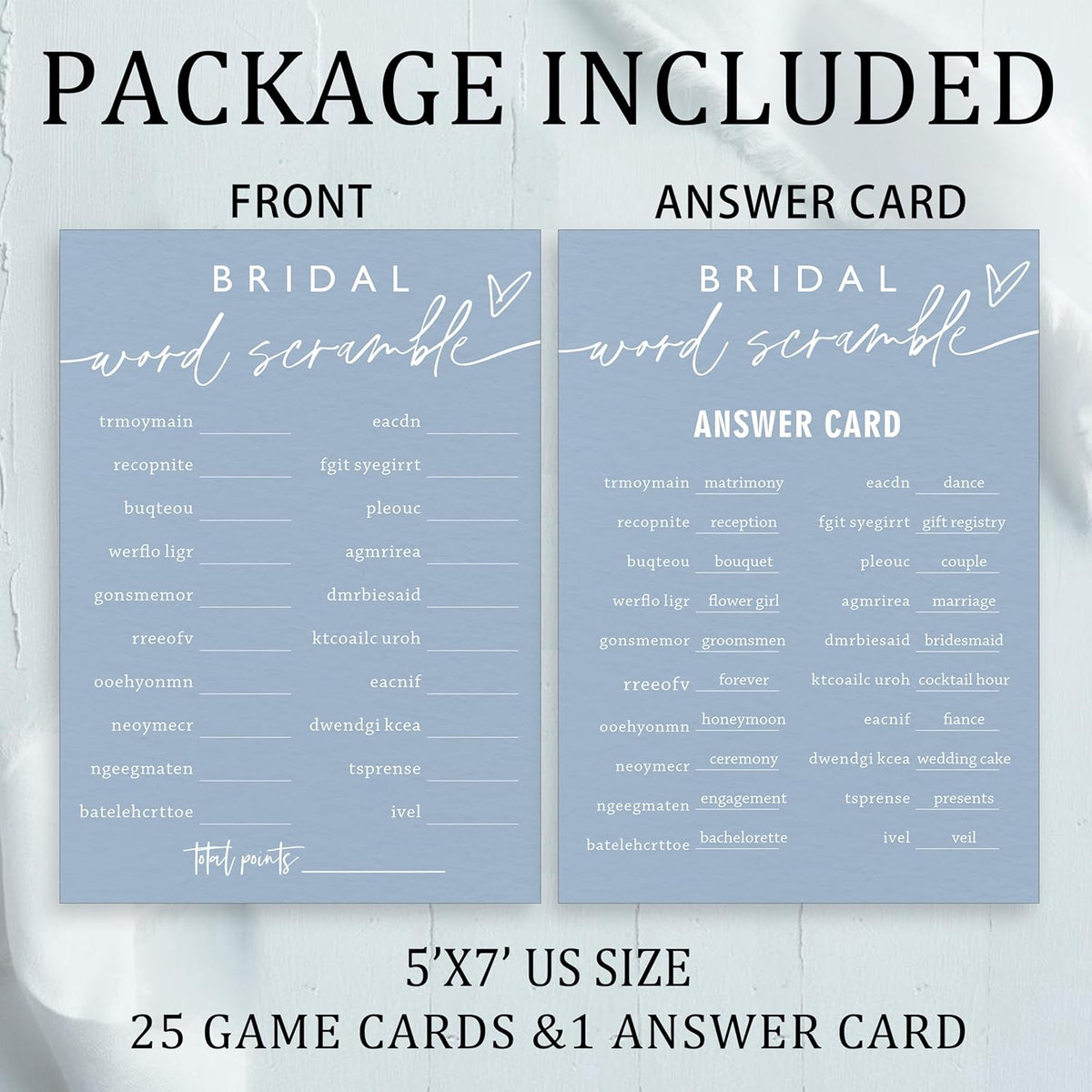 Fun Wedding Shower Games Bridal Word Scramble who knows the bride best 25 Game Cards with 1 Answer