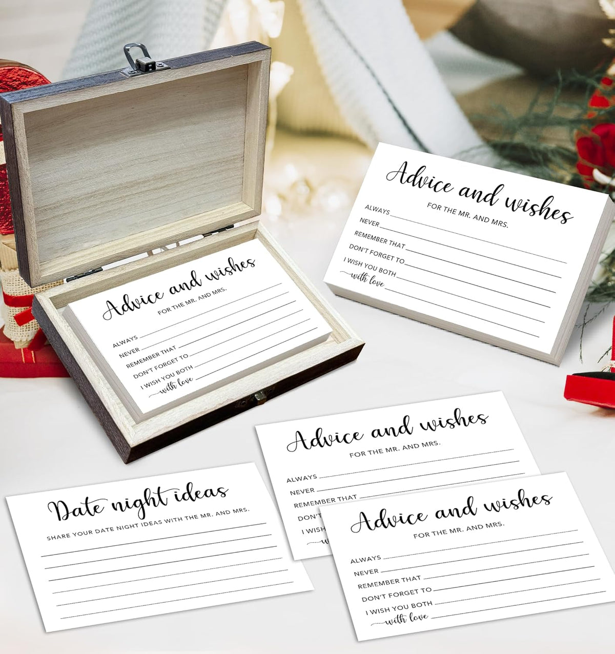 Advice and Wishes for the Mr and Mrs Box - 50 Pcs Wedding Advice Cards Bridal Shower Game Cards