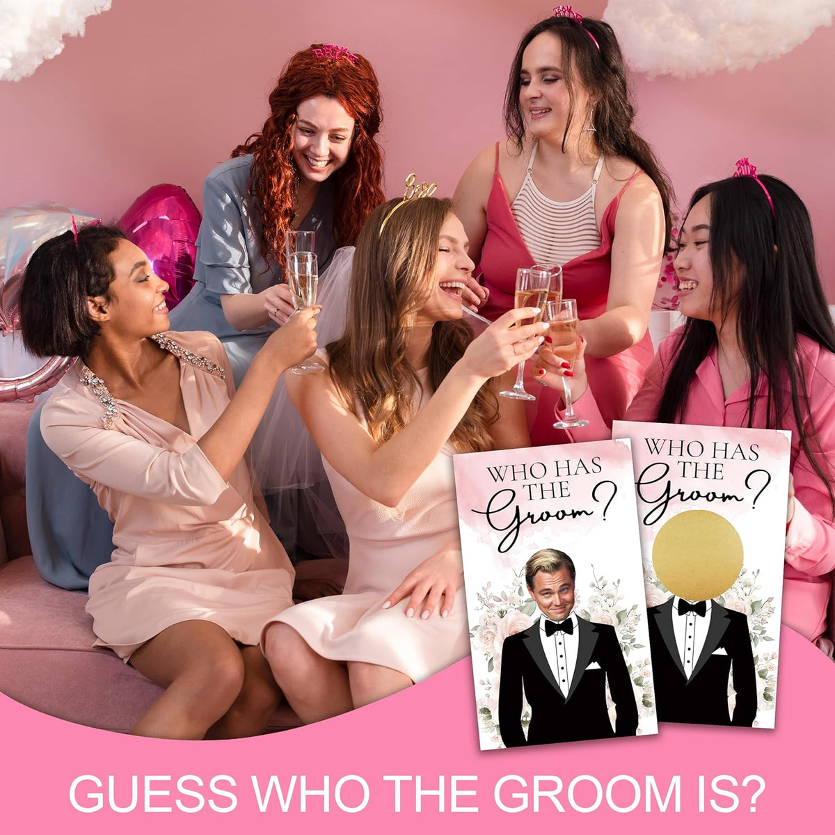 Who Has The Groom Bridal Shower Games, 41 PCcs Pink Floral Scratch Off Cards, 3.5"x 2.1" Funny