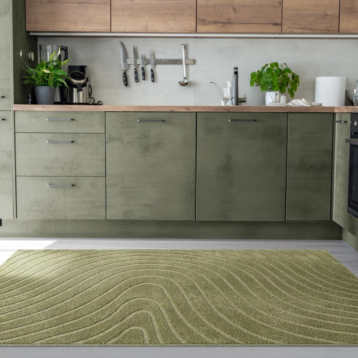 LUXE WEAVERS Modern Geometric Wave Green 9x12 Area Rug, Contemporary Stain Resistant Carpet