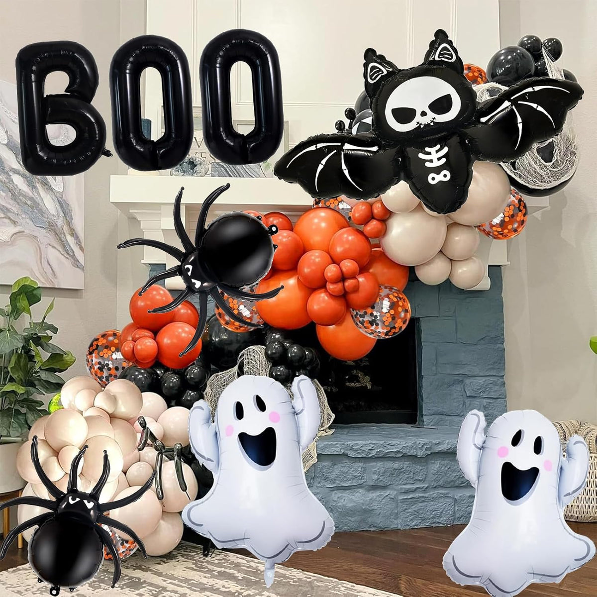 Halloween Balloons Decorations, Black Boo Letter, Ghost, Bat, Spider Foil Balloon for Halloween