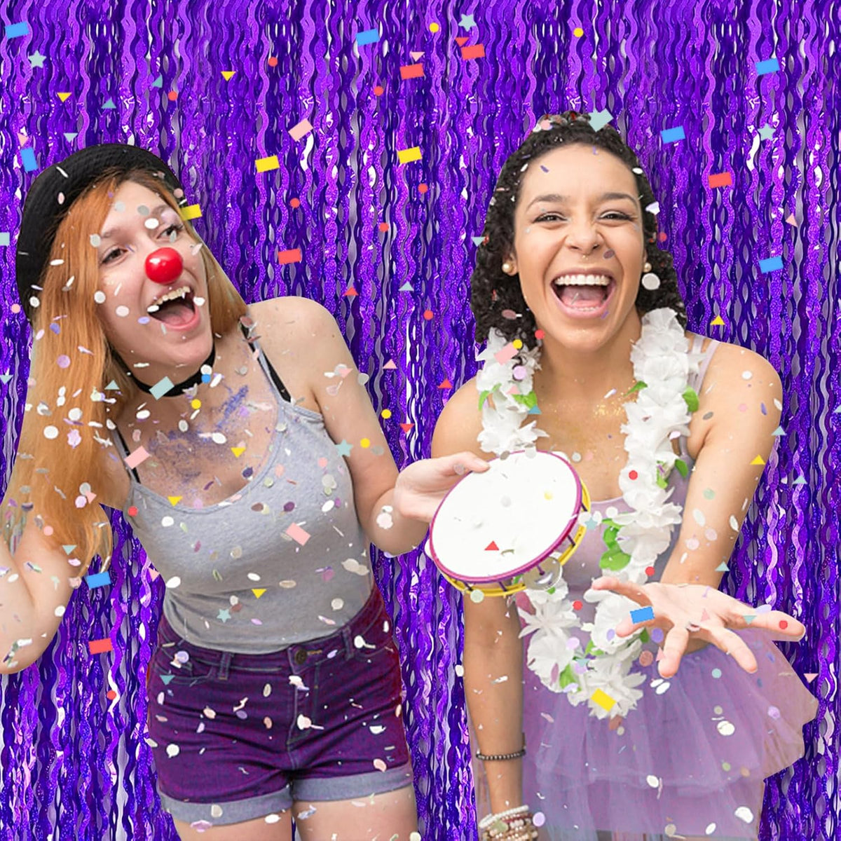 Tinsel Foil Fringe Curtains Wavy Backdrop for Parties Sparkle Metallic Wavy Foil Fringe Backdrop