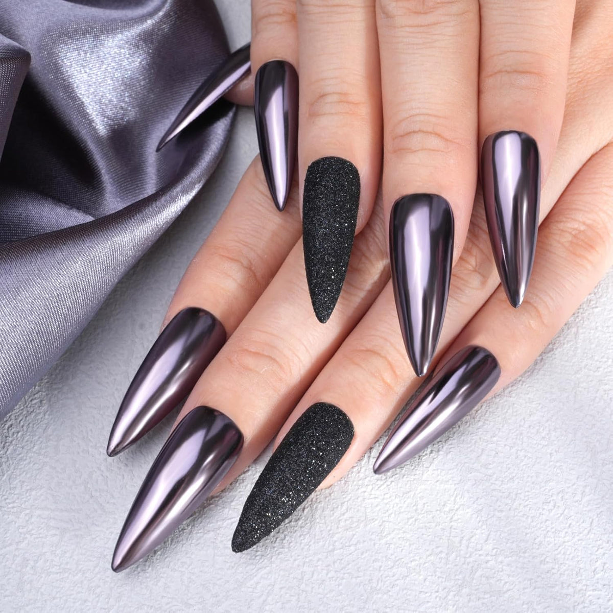 Pretty Diva Chrome Nail Powder - Silvery Black Mirror Effect Chrome Nail Powder, Premium Metallic
