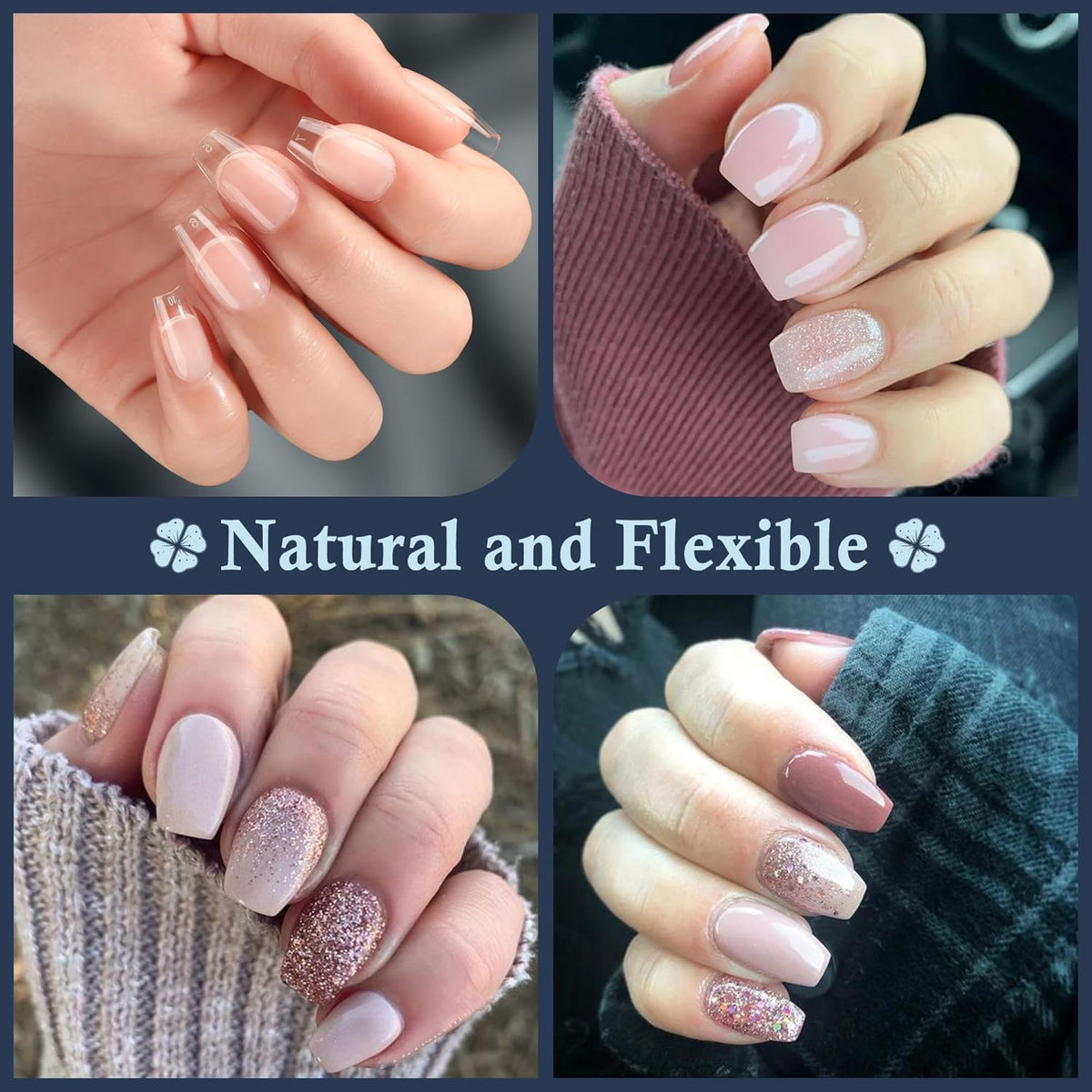 Short Coffin Fake Nails, 240pcs Soft Gel Pre-Filed Acrylic Short Ballerina Nail Tips, Half Matte