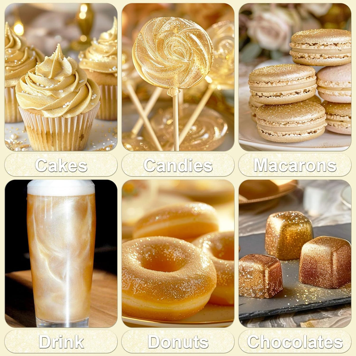 Iridescent Gold Edible Glitter - 5g Food Grade Cake Decorating Shimmering Glitter, Edible Sprinkle