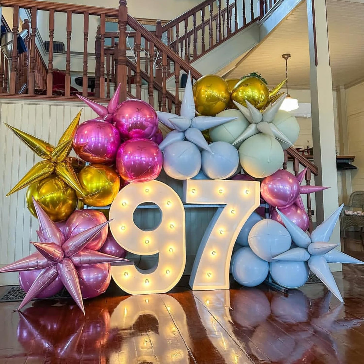 Pink Star Balloons 12pcs, 27/22 Inch Foil Star Explosion Balloons, Large Spike Mylar Cone Balloon