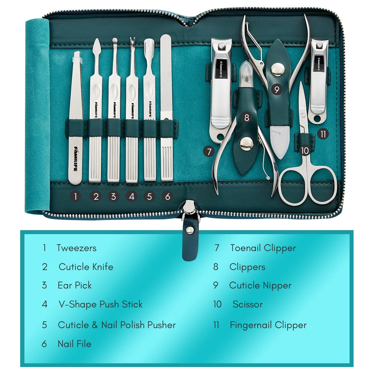 FAMILIFE Nail Kit, Professional Manicure Set Manicure Kit, 11 in 1 Stainless Steel Nail Clippers
