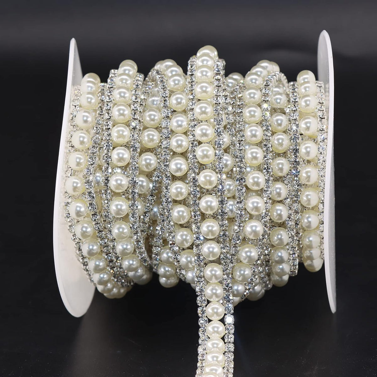 Jerler Rhinestone Trim Applique 5 Yards 2 Rows Crystal Chain Banding Diamond Inlaid White Pearl