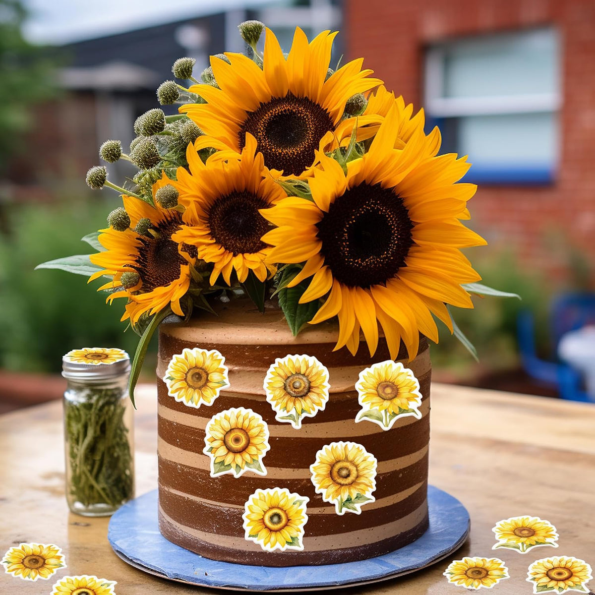 48 Pack Edible Sunflowers Cupcake Toppers Wafer Paper Floiwers Cupcake Picks Edible Yellow Sun