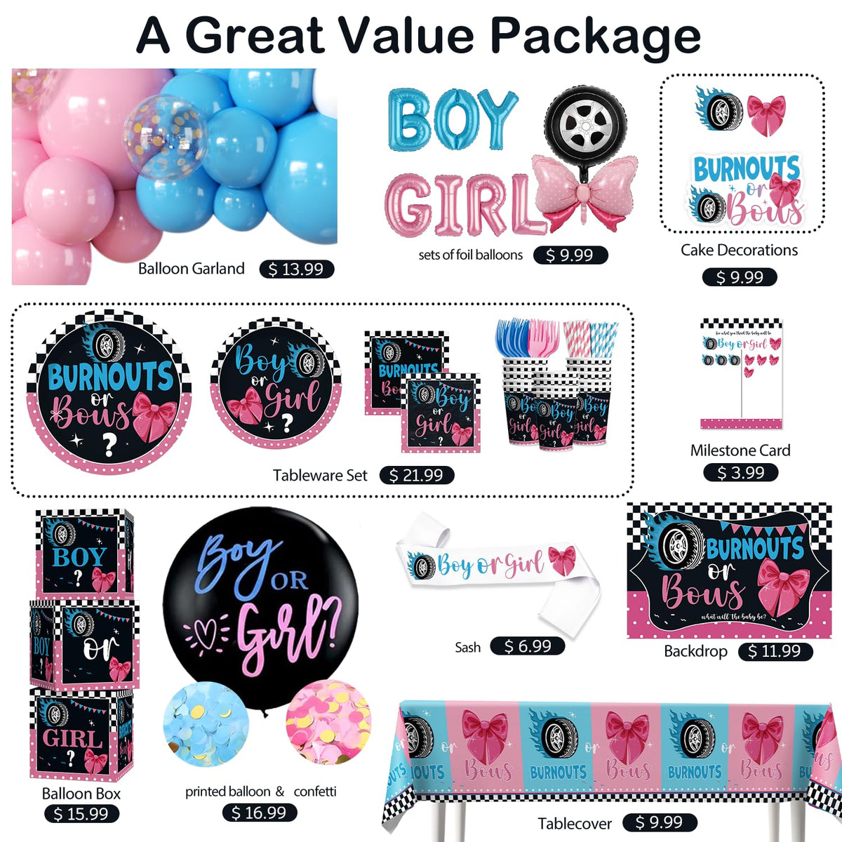 Cocomigo Burnouts or Bows Gender Reveal Decorations for 25 Guests,