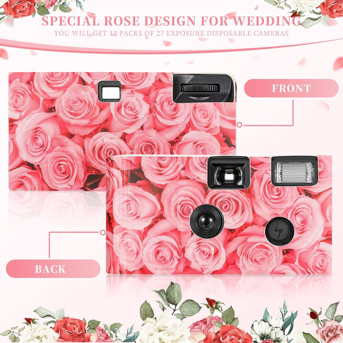 12 Pack Disposable Camera Bulk for Wedding 34 mm Single Use Film Camera with Flash for Wedding Baby