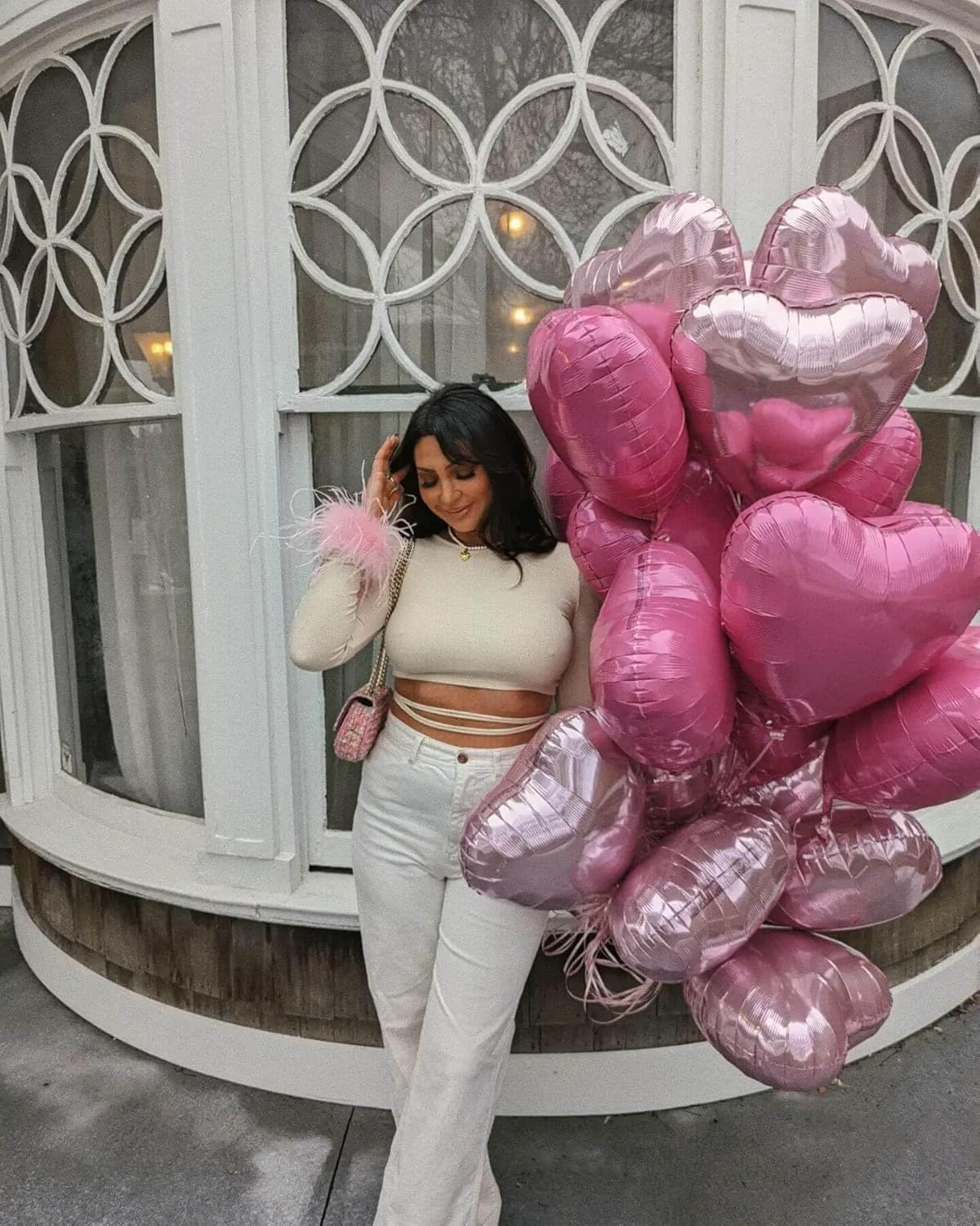 Hot Pink Heart Shaped balloons Pack of 12,18 Inch Silver Love Valentine Balloons Pink Heart