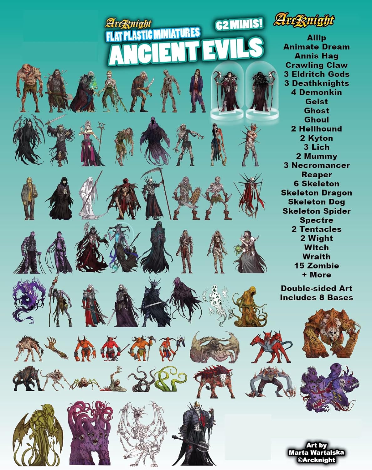 Arcknight Flat Plastic Miniatures: Ancient Evils; 62 Unique Evil-Themed Minis for DND 5e and