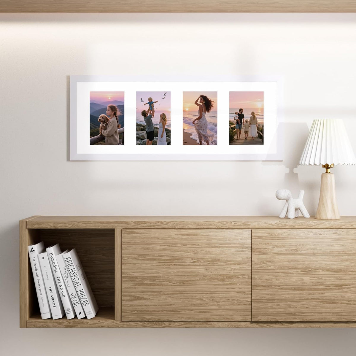 Vittanly 8x20 Collage Picture Frame, Displays 4Pcs 4x6 Pictures with Mat, Picture Frames Collage