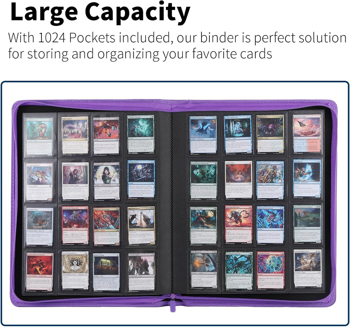 Snekdy premium 1024-pocket trading card binder, 16-pocket cards album, waterproof PU-leather Cover