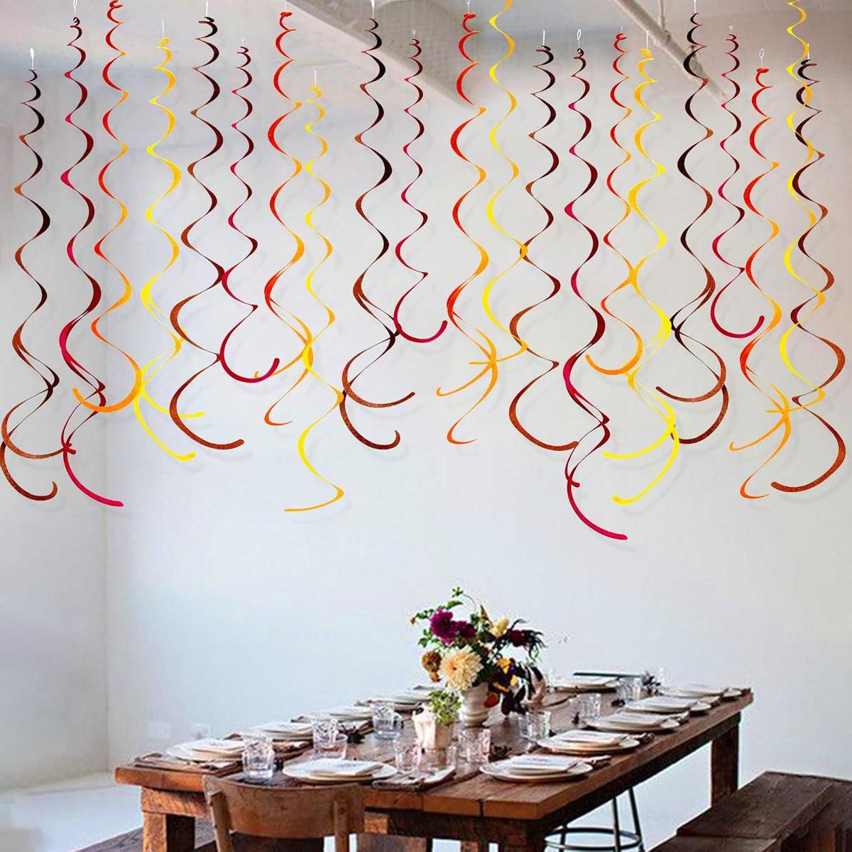36 Pcs Fall Hanging Swirl Decorations Brown Burgundy Orange Yellow Felt Swirl Streamer Spiral