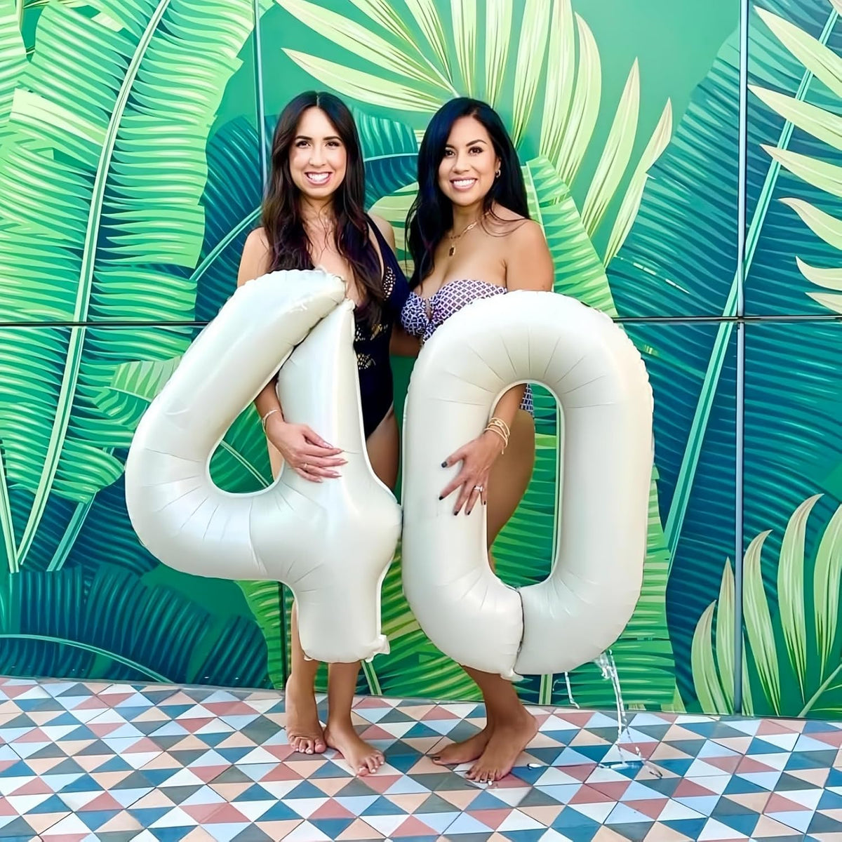 40 In Cream Large Numbers Balloons 0-9, Self Inflating White Sand Foil Number 0 Helium Balloons for