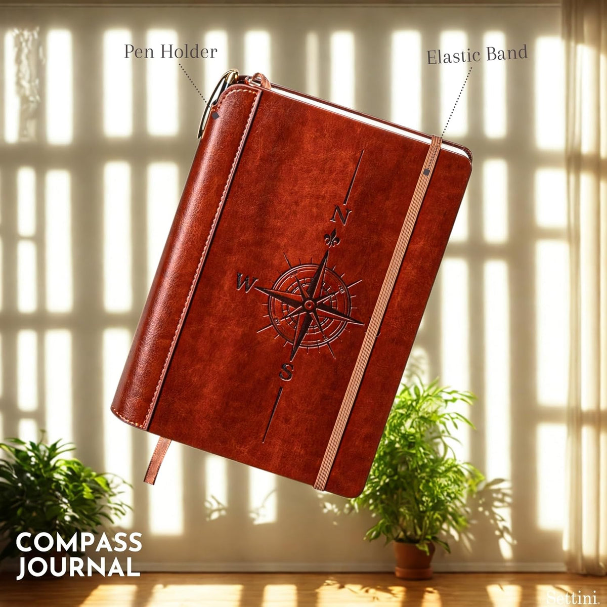 SETTINI® Lined Journal - Compass Journal for Writing Gift Set - Hardcover Vegan Leather, Includes