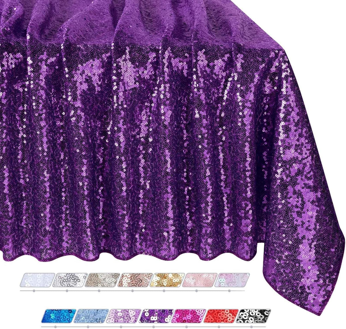 QueenDream Purple Tablecloth Party Table Decorations: 50x80 Inch Sequin Fabric Table Drapes for