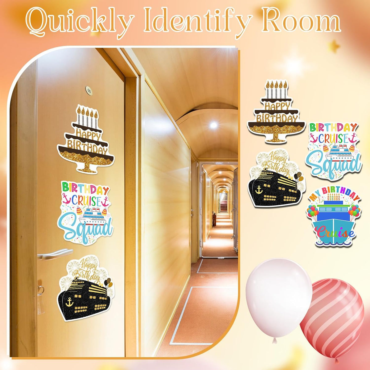 Hoteam 4 Pcs Birthday Cruise Door Decorations Magnetic Large Happy Birthday Cruise Ship Door