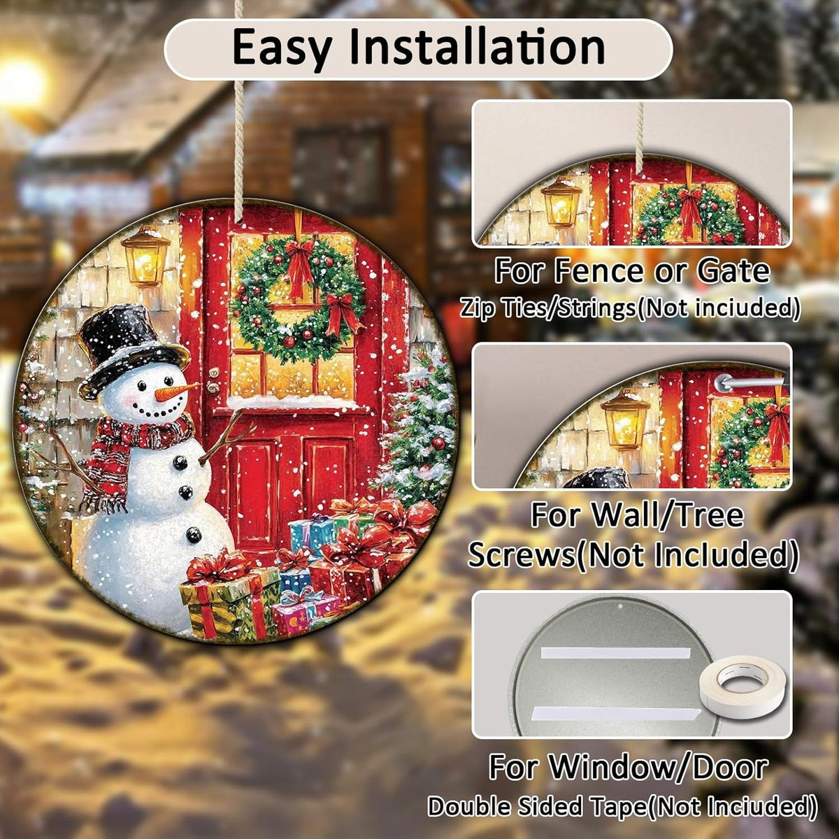 Round Wall Decor Christmas Metal Tin Sign Snowman Sign Rustic Wall Decor Wall Plaque Snowman Wreath