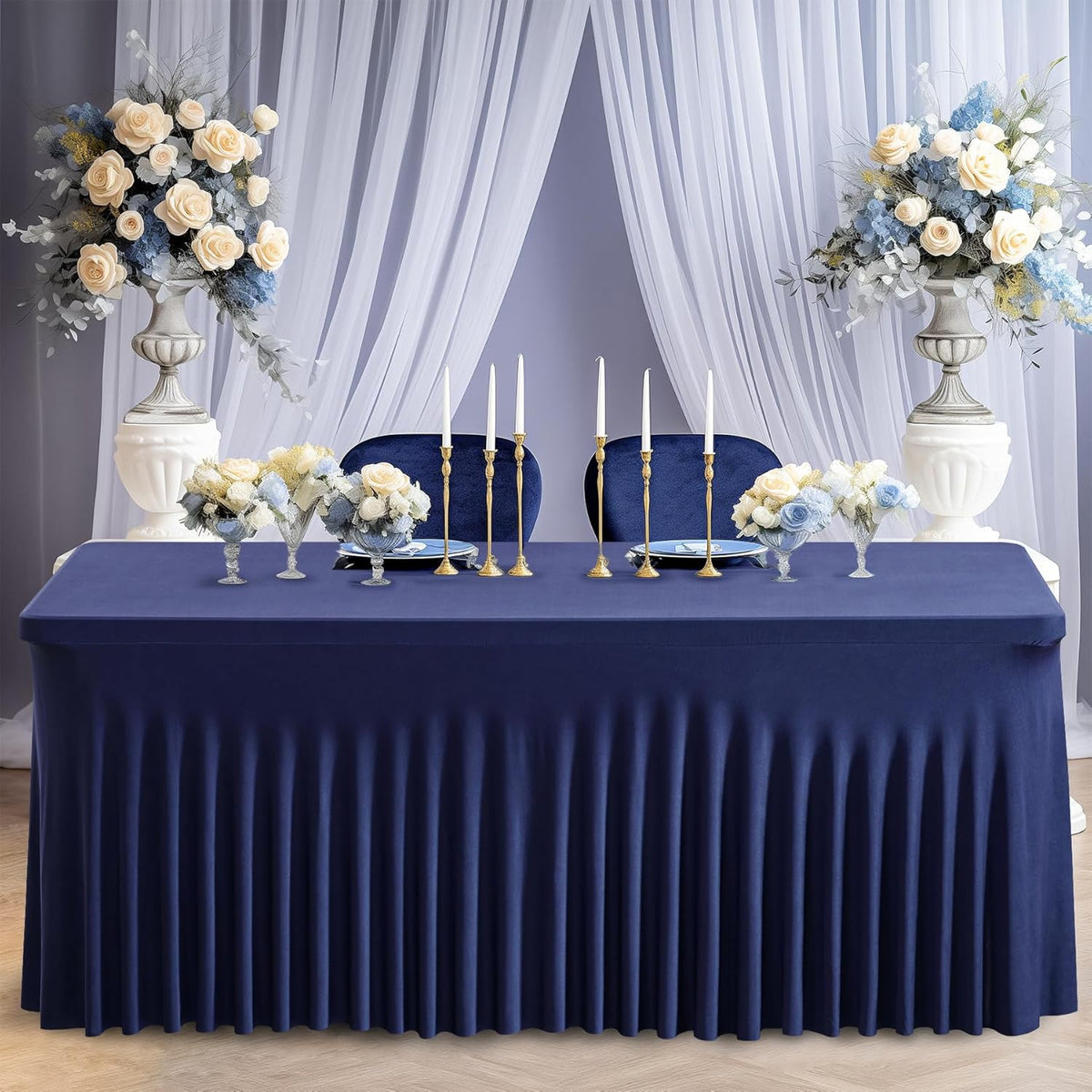6 Pack Navy Blue Stretch Spandex Table Clothes for 6 Foot Rectangle Tables, 6FT Wrinkle Free Fitted
