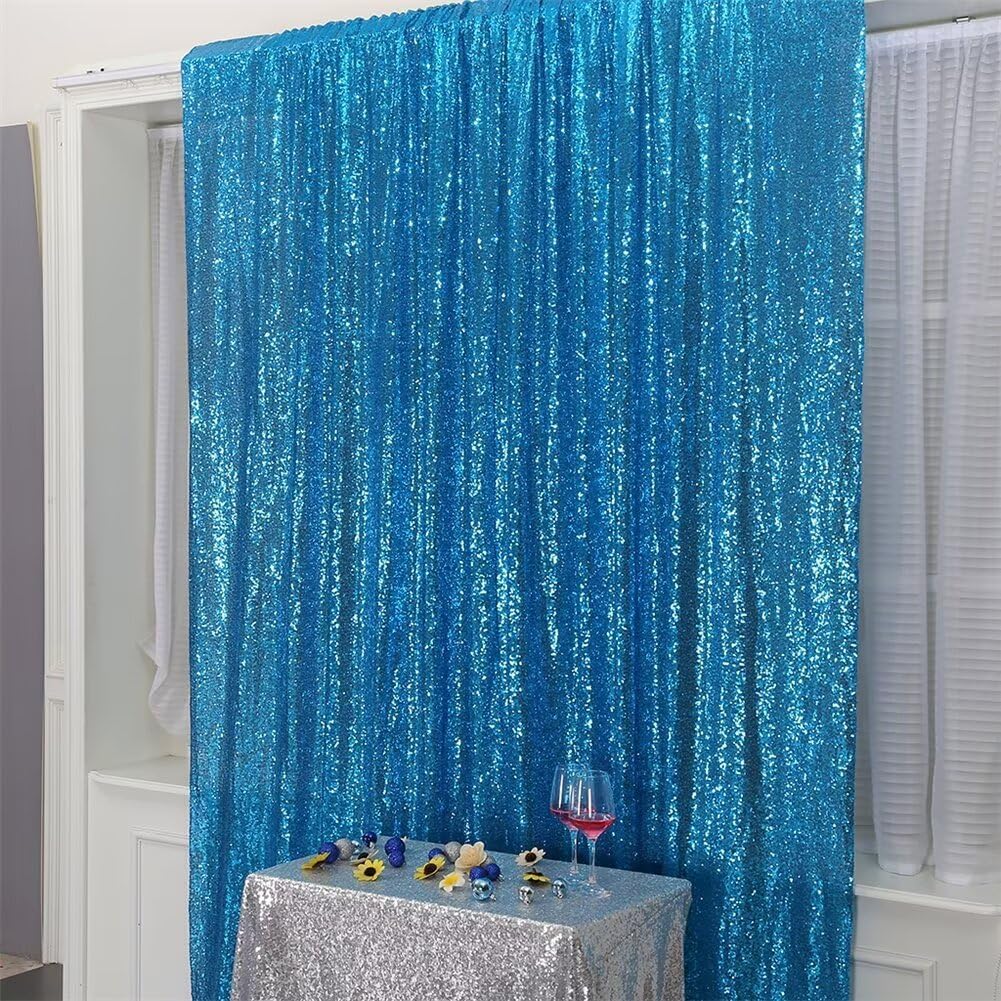 Eternal Beauty Turquoise Sequin Backdrop, 8x10 Ft Glitter Background Curtains for Shimmer