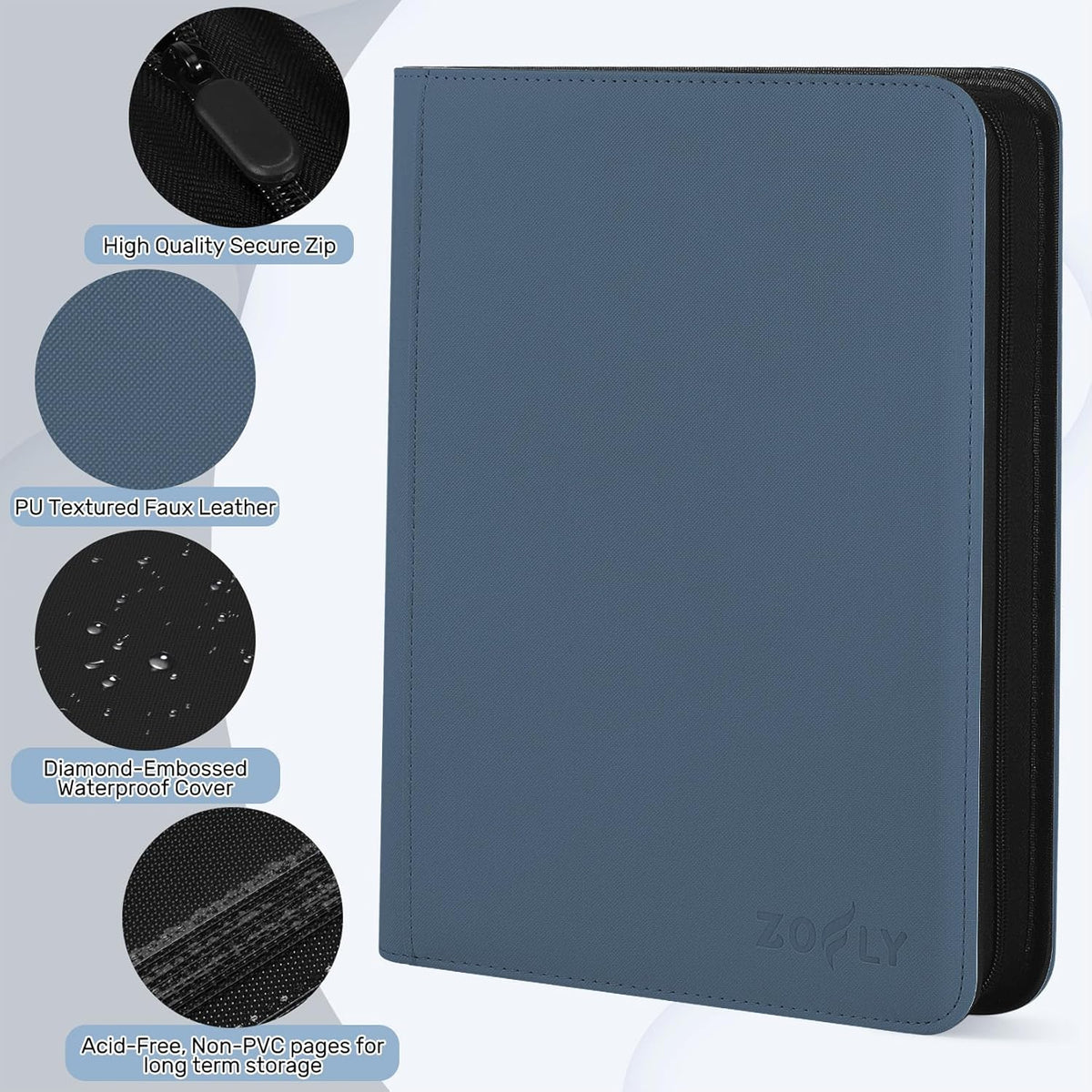 Card Binder 9 Pocket, Premium Zip Trading Card Binder, 540 Double Sided Pocket PU Collection
