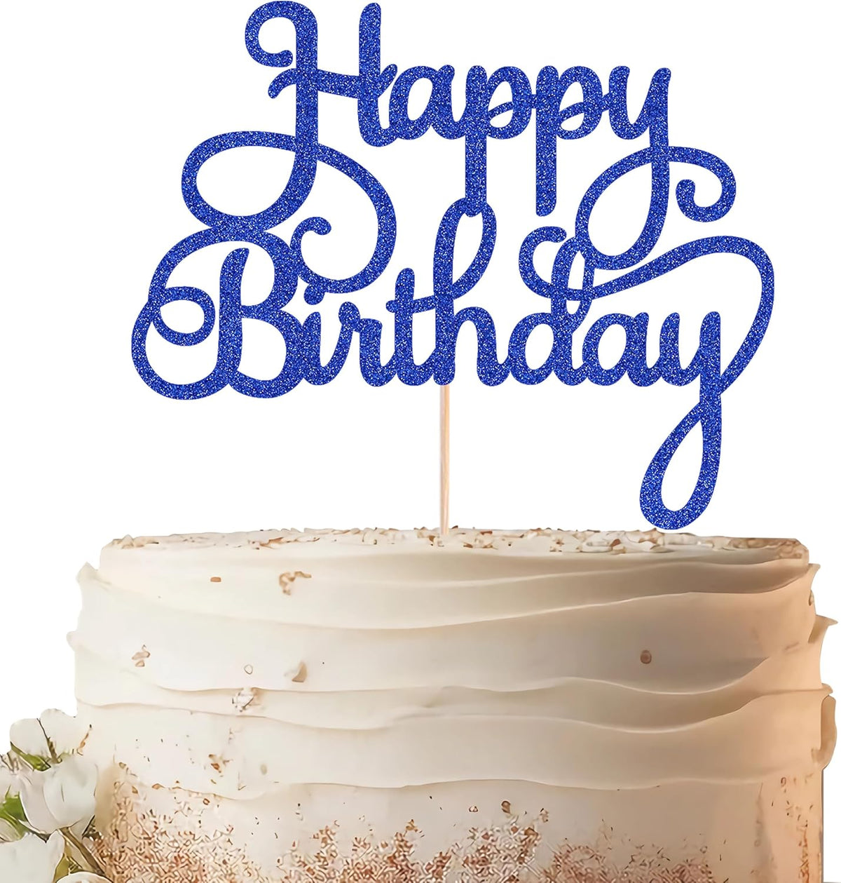 Happy Birthday Cake Topper - Royal Blue Glitter Birthday Party Cake Decoration Supplies - Happy