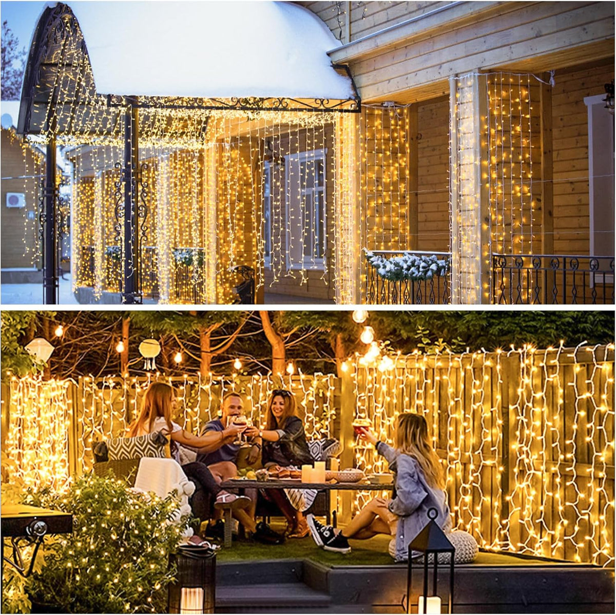 JMEXSUSS 900 LED Outdoor Christmas Curtain Lights, 9.5x29.5ft Christmas Lights Plug in with Remote