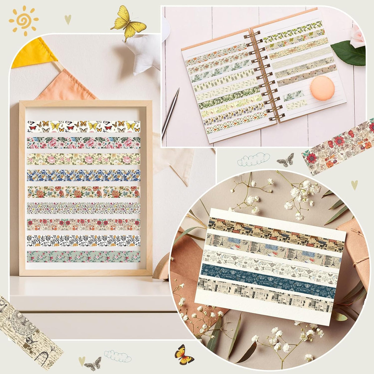TaoBary 33 Rolls Holiday Plaid Washi Tape, 15 mm Seasonal Washi Tape Set Bohemian Colorful Vintage
