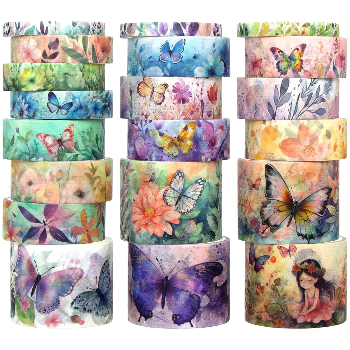 20 Rolls Washi Tape Set - Floral Butterfly Decorative Masking Tape, Adhesive Tape for Bullet