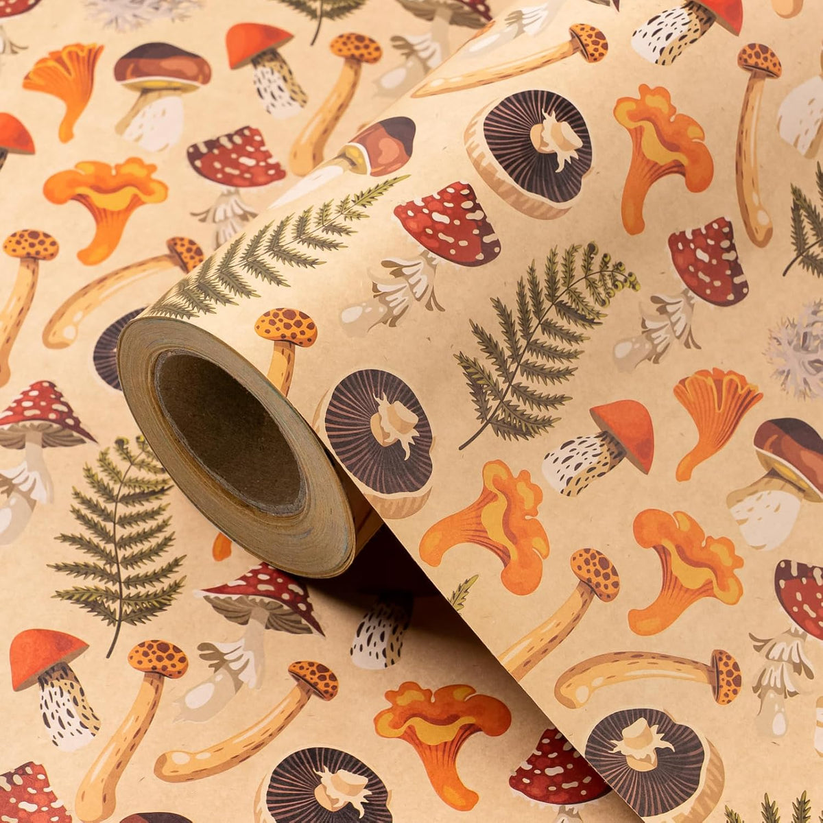 WRAPAHOLIC Kraft Mushroom Wrapping Paper Roll - Mini Roll - 17 Inch x 16.5 Feet - Mushroom Gift