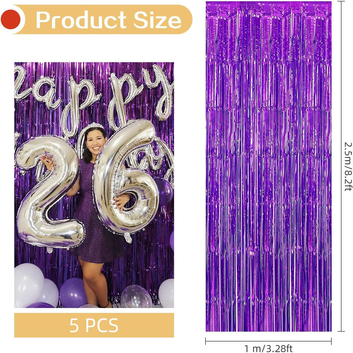 5 Pack Purple Fringe Backdrop 3.2ft x 8.2ft Foil Curtain Tinsel Foil Fringe Curtains Backdrop