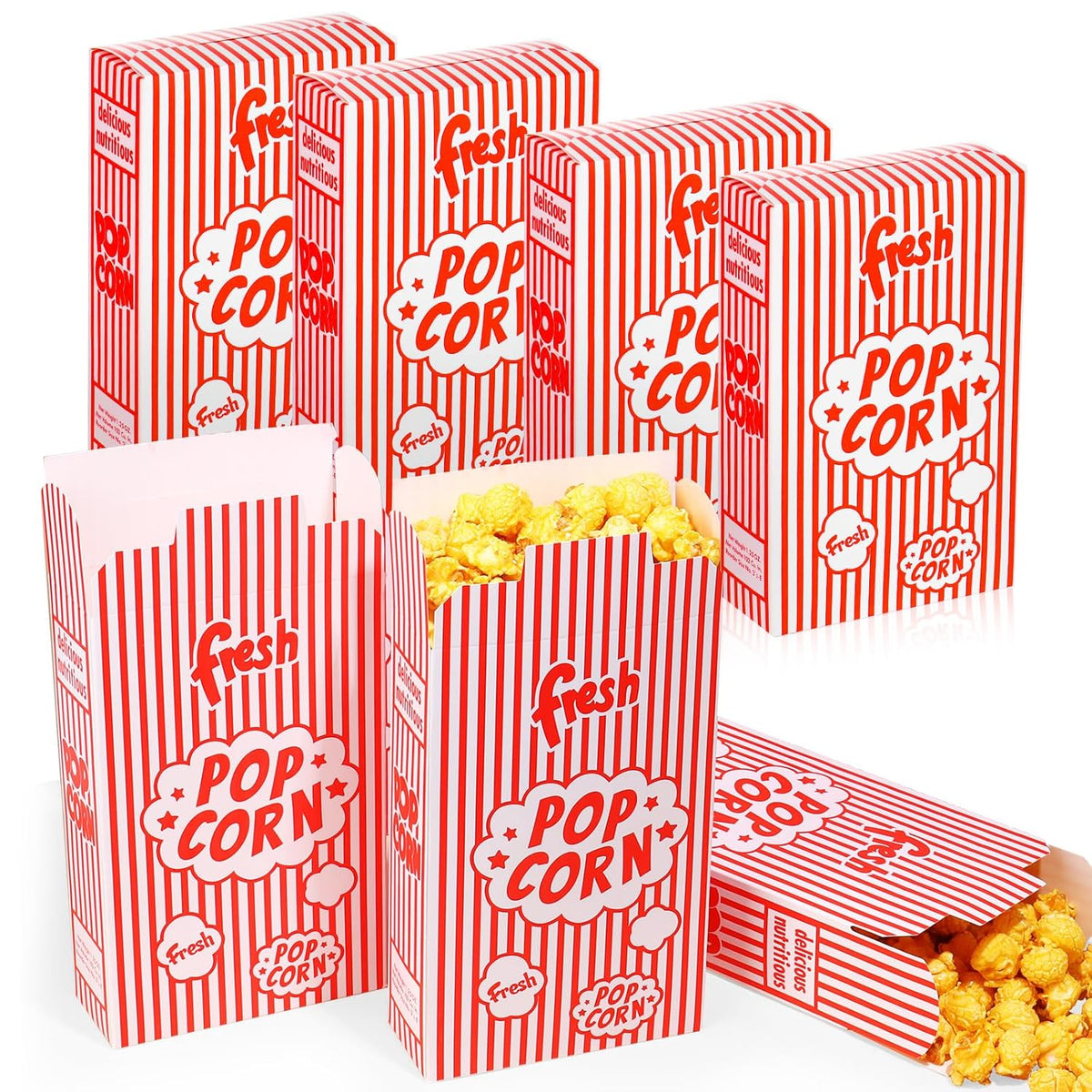 Dualshine 200 Pack Popcorn Boxes,1.25 oz Paper Popcorn Containers,Red and White Striped Close-Top
