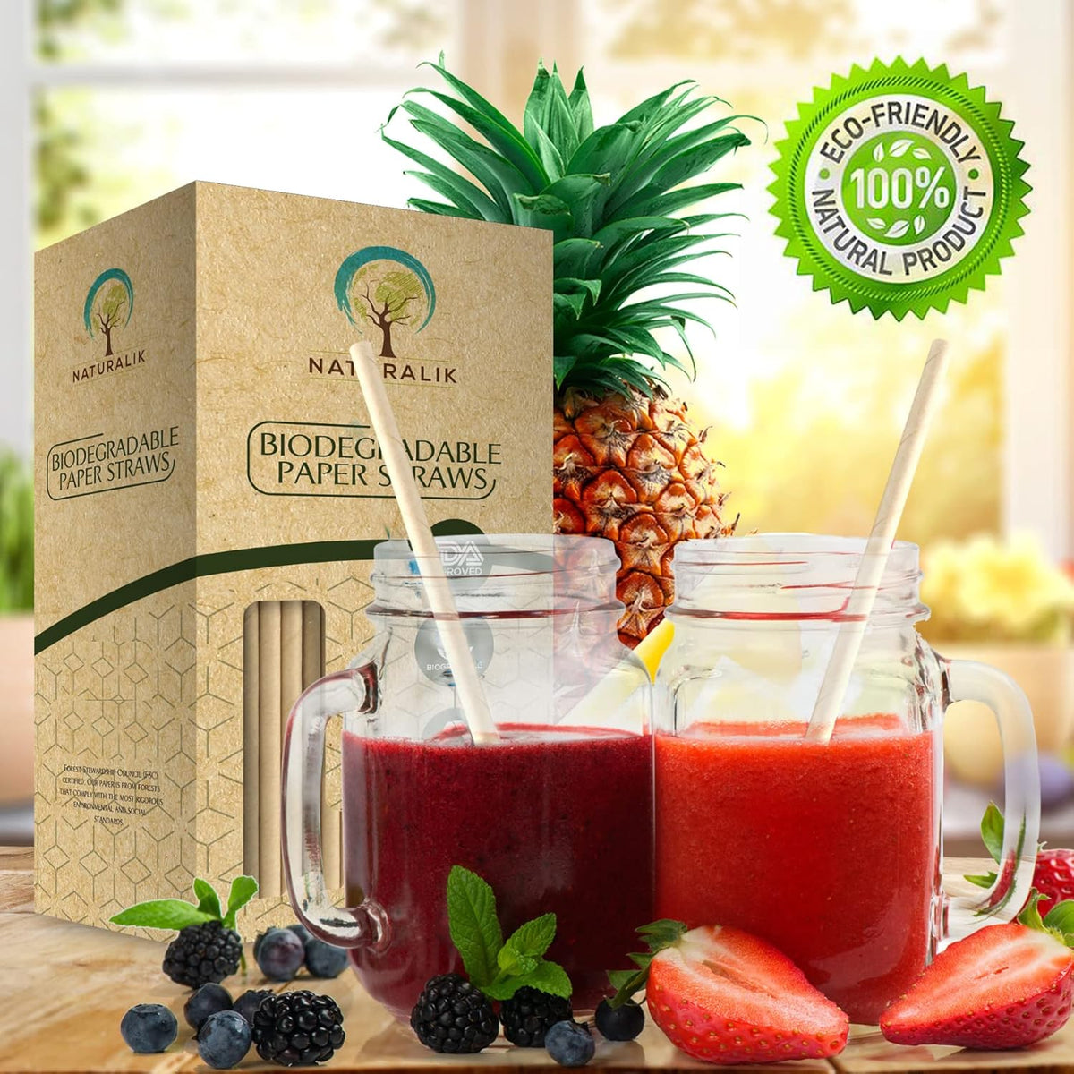 300/1000-Pack Extra Durable Brown Paper Straws Biodegradable- Premium Toxin Free Paper Straws Bulk