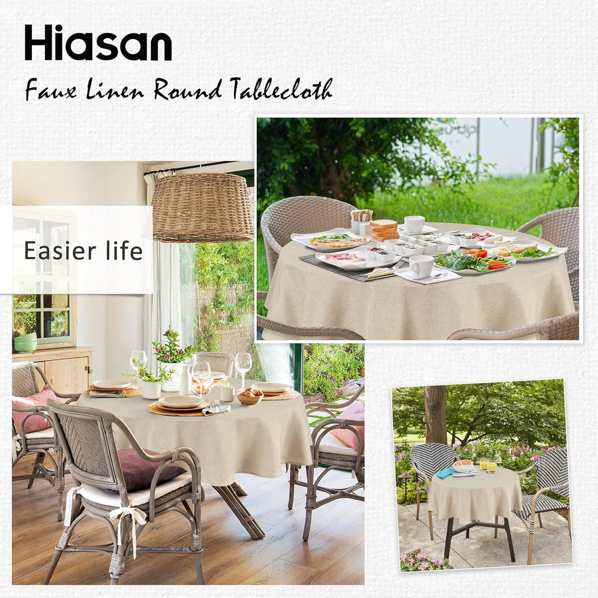 Hiasan Round Tablecloth 80 Inch Linen - Wrinkle and Stain Resistant Washable Polyester Fabric Table