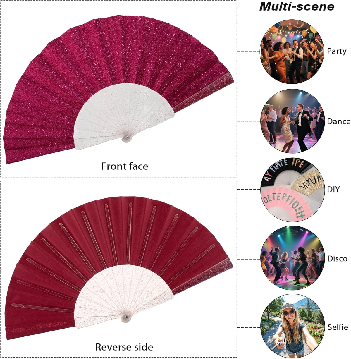 48 Pack Handheld Fan,Folding Hand Glitter fan with Shining Transparent Fan Rib – Ideal for Wedding