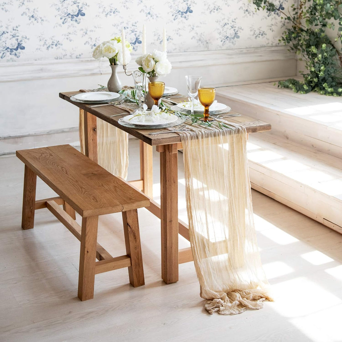 Gauze Table Runner Bulk Cheesecloth Table Runner 141 in Long Sand Set of 4 Boho Wedding Decorations