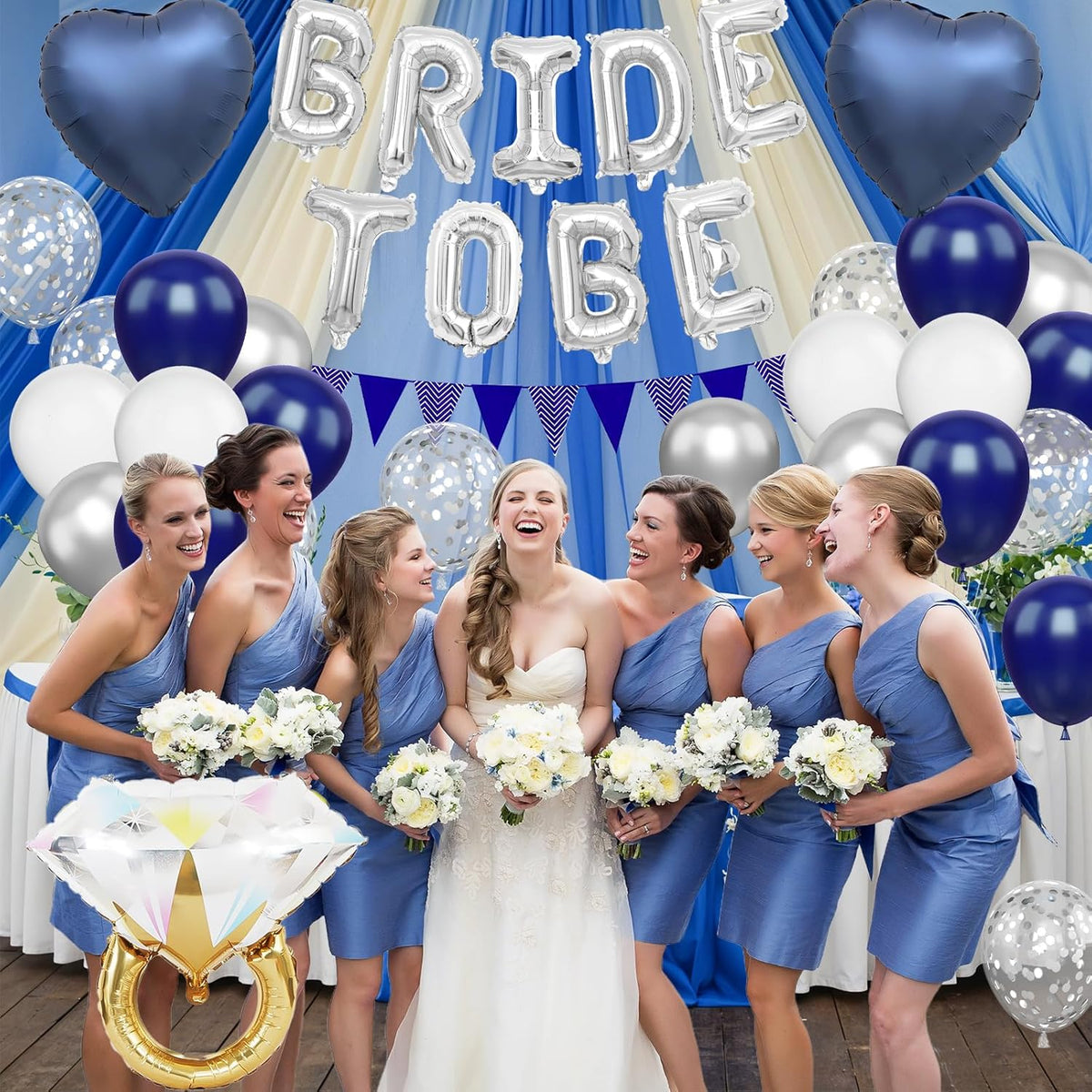 Blue Silver Bachelorette Party Decorations, Silver Bride To Be Bridal Shower Balloons Decoration