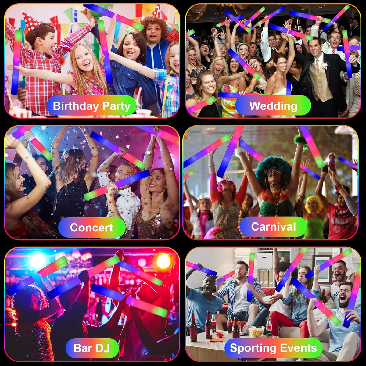 EXCECAR 45PCS Foam Glow Sticks, LED Light Up Foam Sticks with 3 Modes Flashing Changing, Glowing in