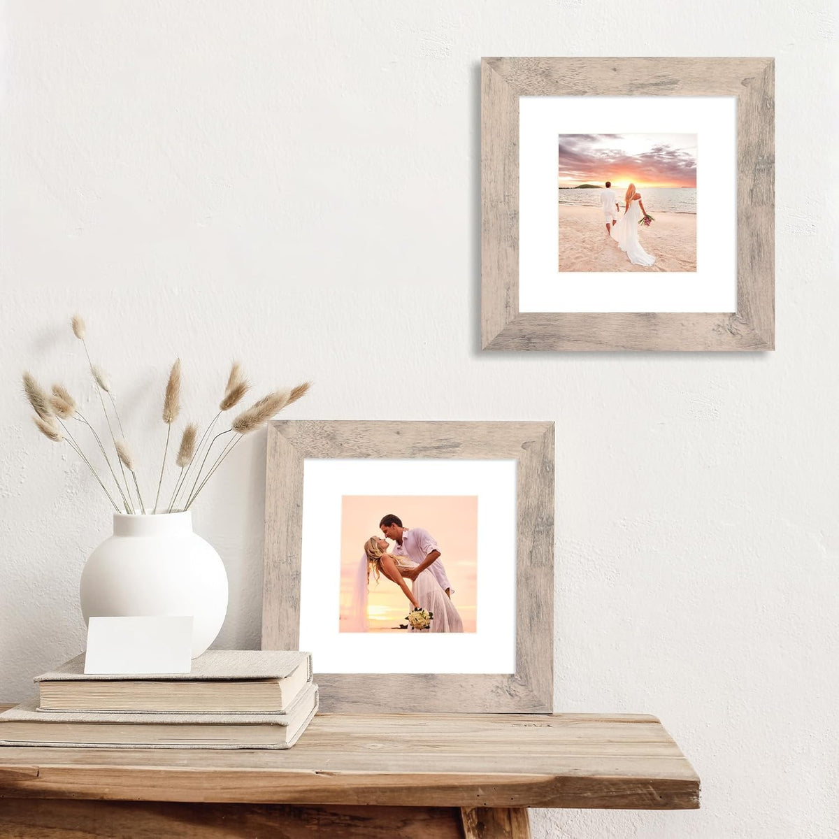 6x6 Picture Frame Set of 4 with High Definition Glass, Smoke Gray Frame Display 4x4 Pictures with