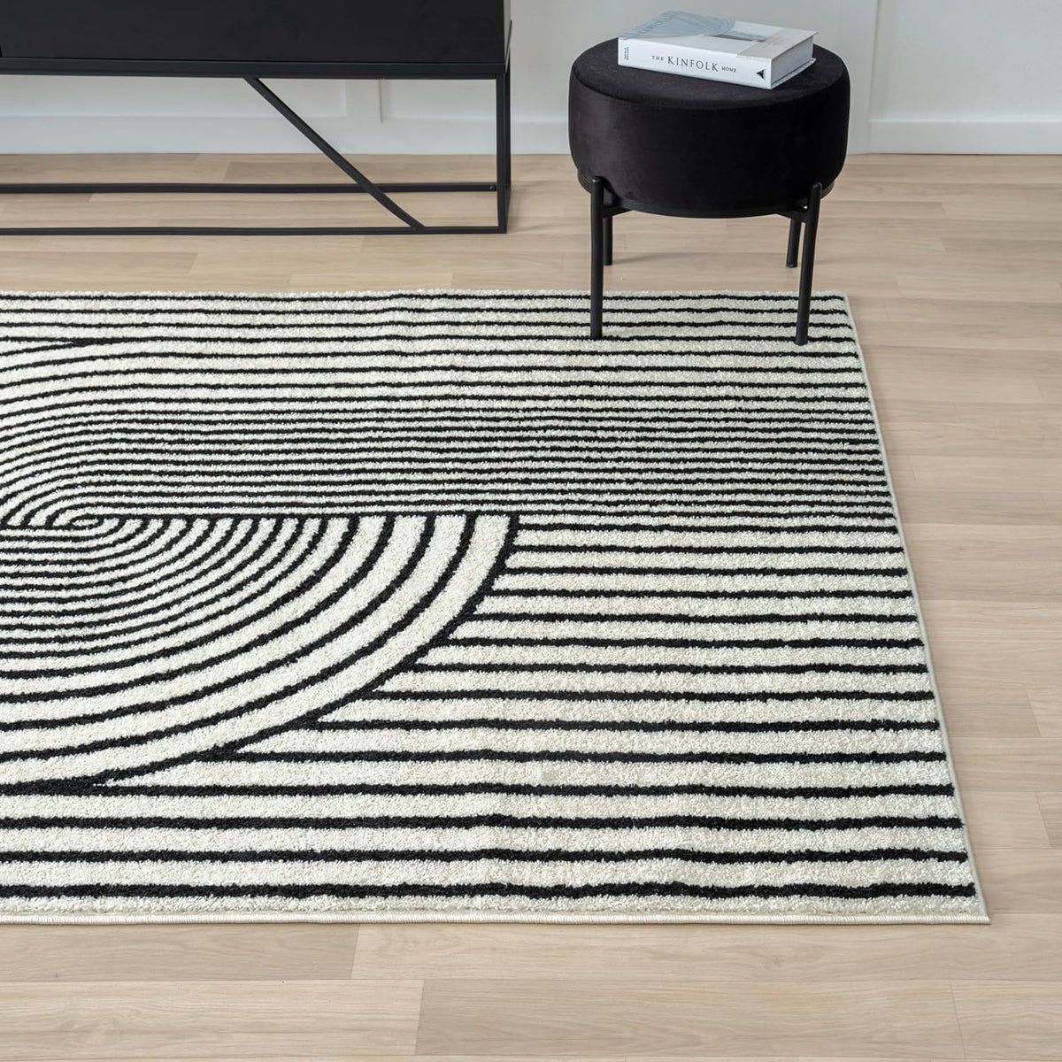 Abani Nuevo Collection Area Rug - Mid-Century Black and White Arch Knot Design - 2' x 3' - for