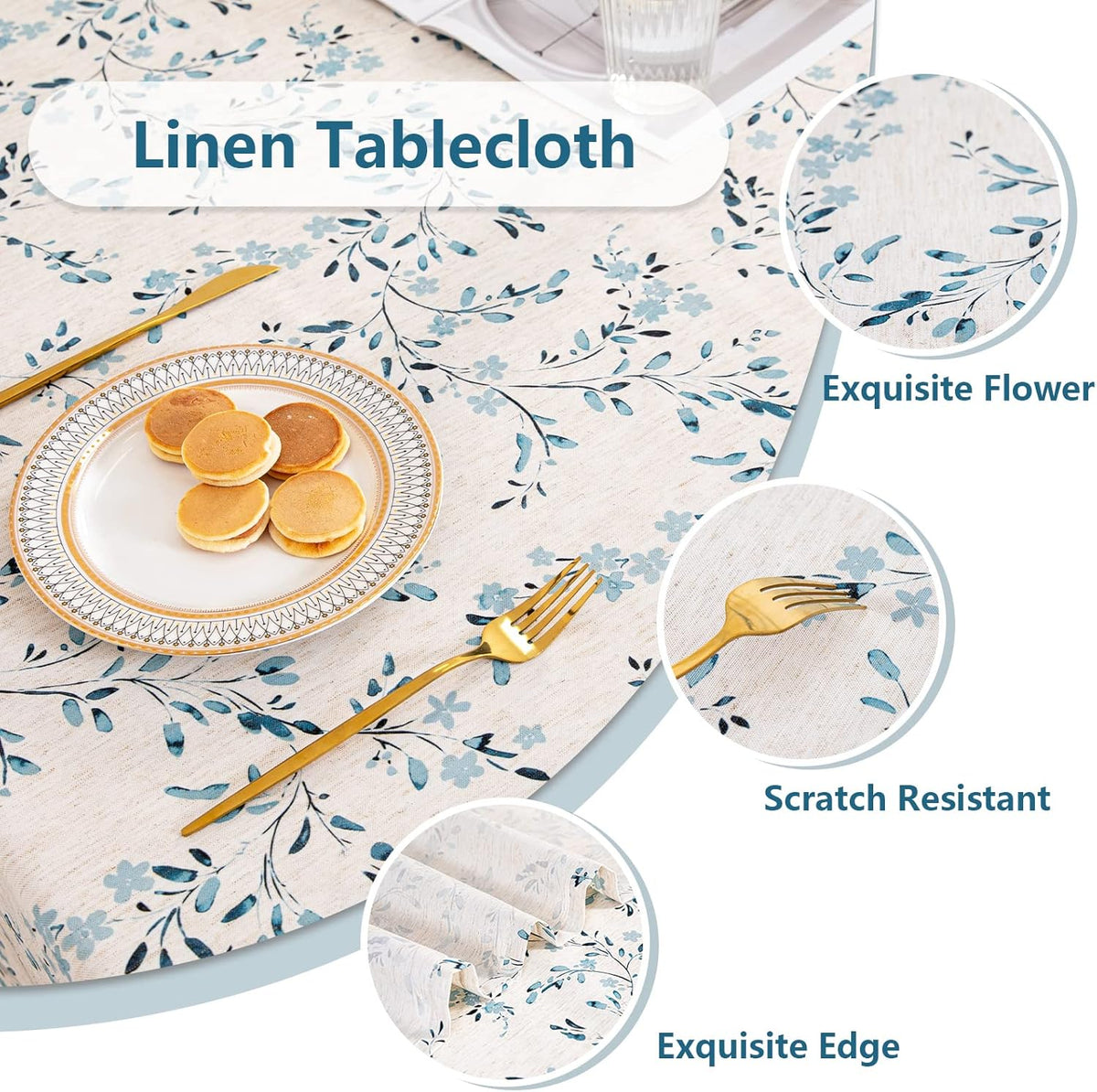 Mysky Home Rectangle Table Cloth 60x120 Inch - Spring Summer Floral Tablecloth, Waterproof Linen