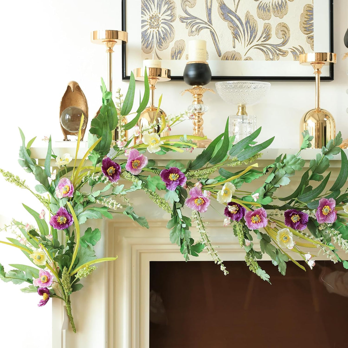 Mizii Purple Artificial Flower Garland 6FT Fake Poppy Floral Garland Hanging Vines Spring Summer