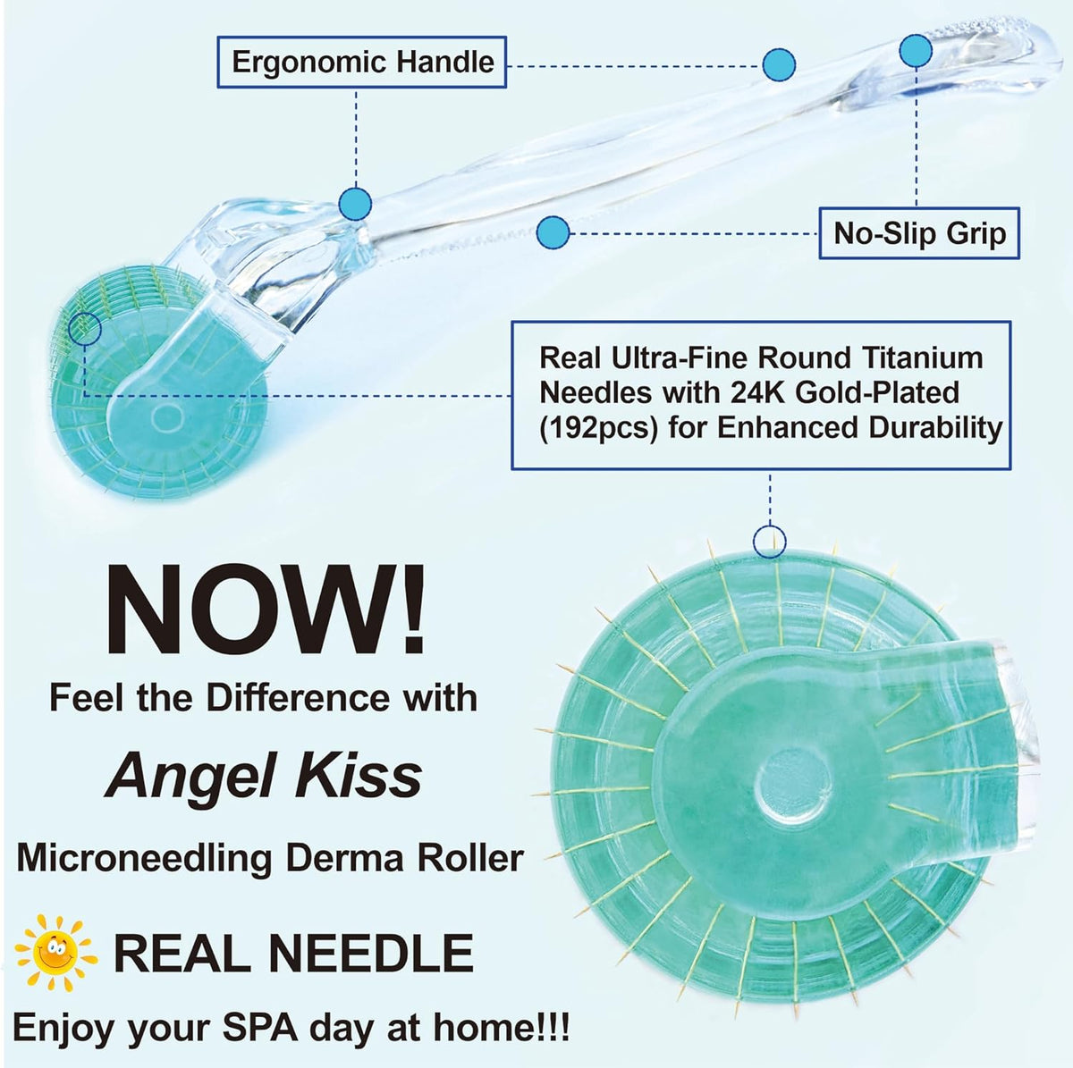 Derma Roller REAL NEEDLE for Face, Body, Hair, Scalp, Beard | Angel Kiss Upgraded 192 Titanium