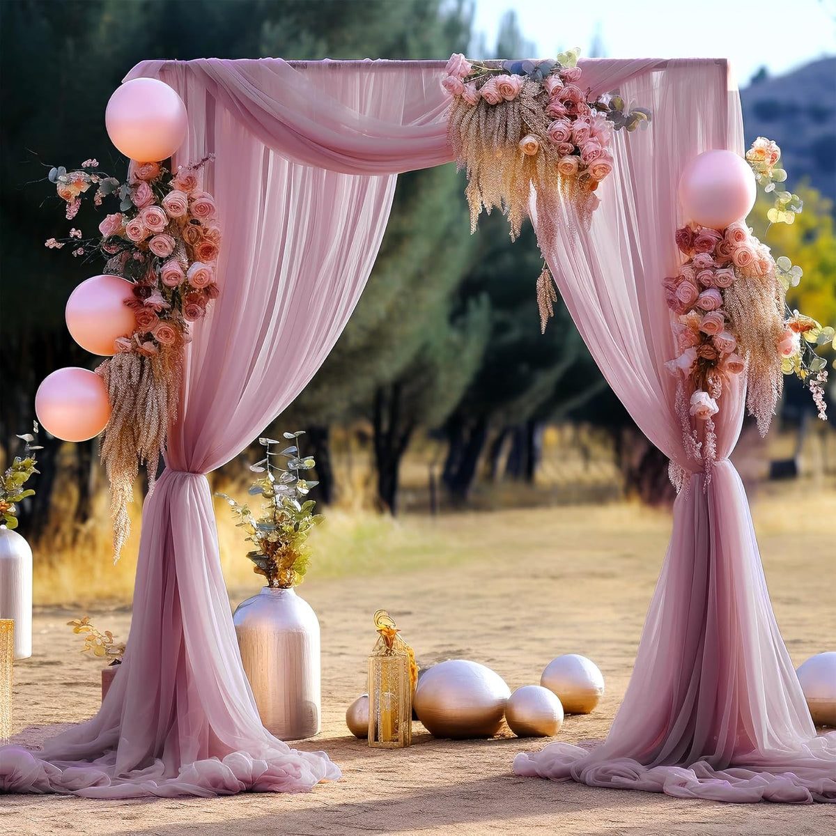 Wedding Arch Draping Fabric, 1 Panel 28" x 19Ft Dusty Rose Arch Drapes Sheer Backdrop Curtain for