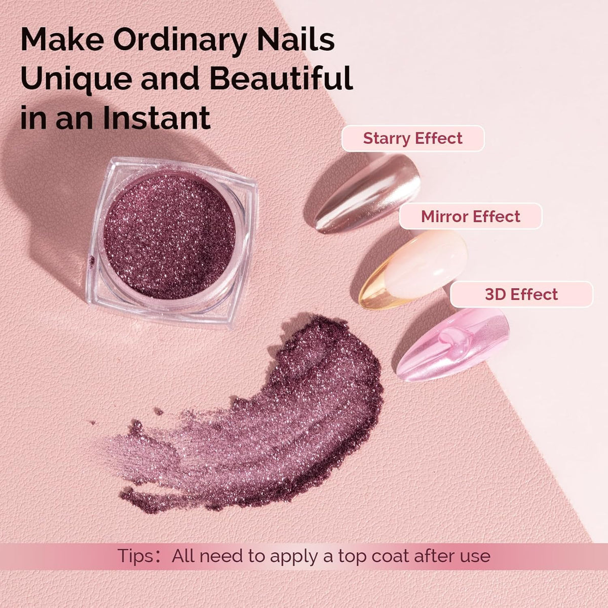 MelodySusie 9Pcs Chrome Nail Powder for Gel Nails,Metallic Mirror Effect Pigment Stylish and